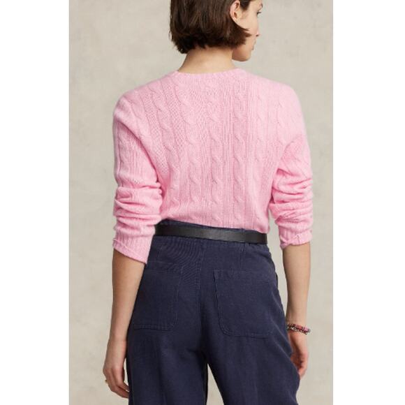 Polo Ralph Lauren Unisex Dusty Pink The Iconic Cable-Knit Sweater Size L - Picture 2 of 13